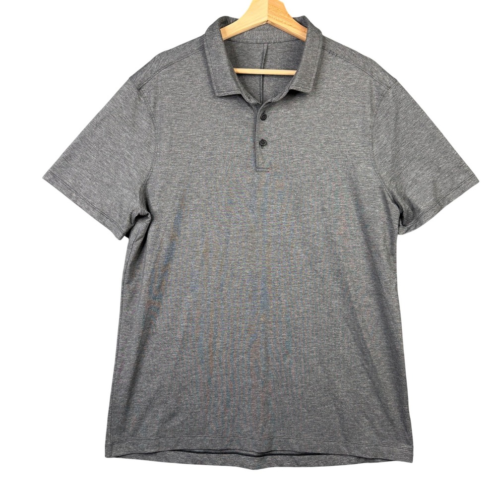Lululemon Evolution Polo Shirt Mens Grey Heathered Short Sleeve Athletic Golf XL - Picture 2 of 7